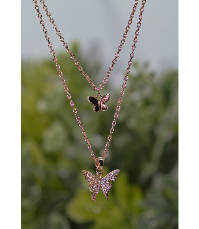 Grace Collection - Double Butterfly Rose Gold Necklace 【恩典系列】雙蝶玫瑰金項鍊
