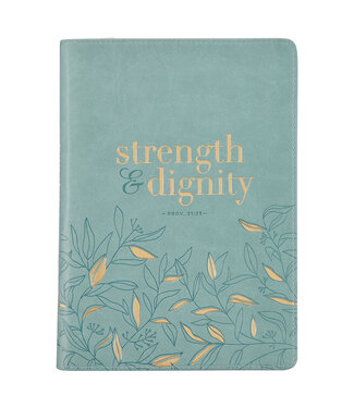 Christian Art Gifts Strength and Dignity Misty Teal Faux Leather Journal - Proverbs 31:25 仿皮筆記本