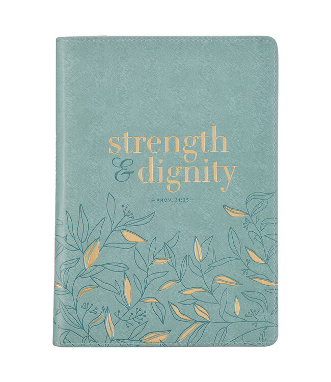 Strength and Dignity Misty Teal Faux Leather Journal - Proverbs 31:25 仿皮筆記本