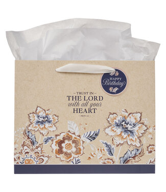 Christian Art Gifts Trust in the Lord Honey-brown and Navy Large Landscape Gift Bag - Proverbs 3:5 大型生日禮物袋