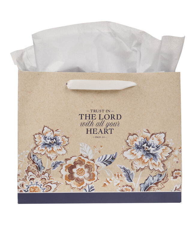 Trust in the Lord Honey-brown and Navy Large Landscape Gift Bag - Proverbs 3:5 大型生日禮物袋