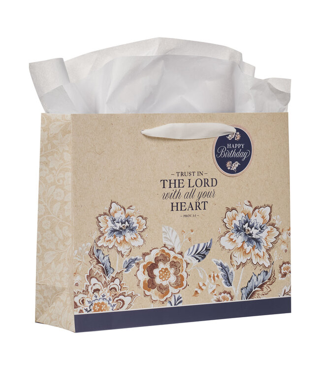 Trust in the Lord Honey-brown and Navy Large Landscape Gift Bag - Proverbs 3:5 大型生日禮物袋