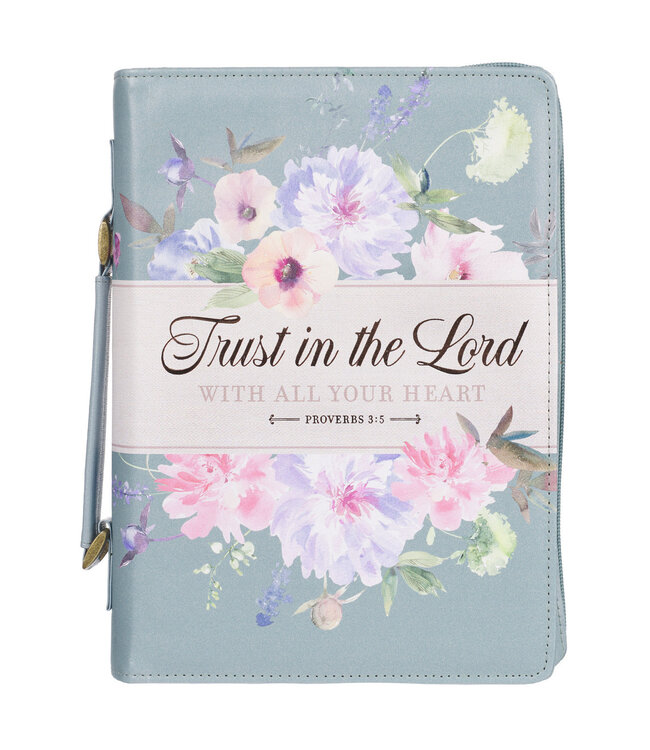Trust in the Lord Pearlescent Pewter Floral Fashion Bible Cover - Proverbs 3:5 時尚仿皮聖經套