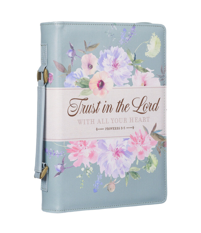 Trust in the Lord Pearlescent Pewter Floral Fashion Bible Cover - Proverbs 3:5 時尚仿皮聖經套
