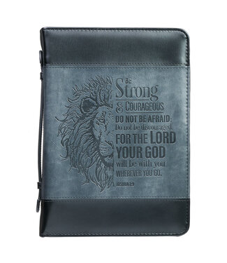 Christian Art Gifts Be Strong Lion Two-Tone Classic Bible Cover - Joshua 1:9 仿皮拉鏈聖經套