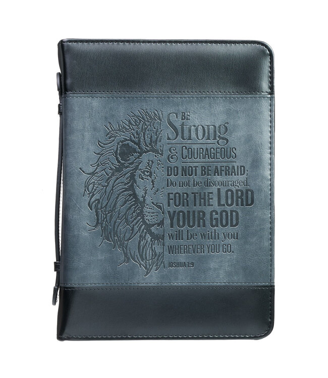 Be Strong Lion Two-Tone Classic Bible Cover - Joshua 1:9 仿皮拉鏈聖經套