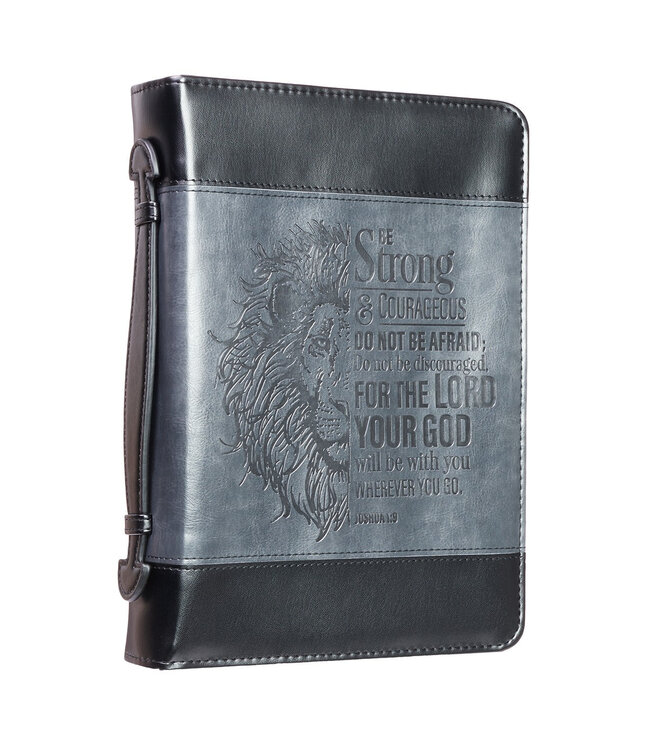Be Strong Lion Two-Tone Classic Bible Cover - Joshua 1:9 仿皮拉鏈聖經套
