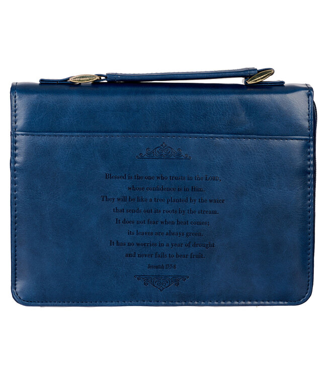 Blessed Is The One Nautical Navy Faux Leather Classic Bible Cover - Jeremiah 17:7 仿皮拉鏈聖經套