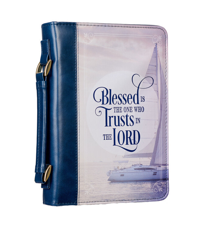 Blessed Is The One Nautical Navy Faux Leather Classic Bible Cover - Jeremiah 17:7 仿皮拉鏈聖經套
