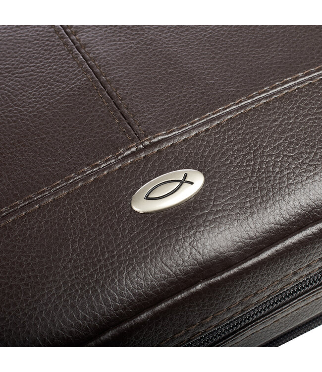 Two-fold Brown Faux Leather Organizer Bible Cover 仿皮拉鏈聖經套