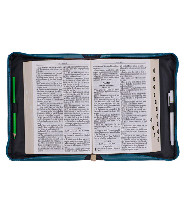 God's Grace Teal Paisley Faux Leather Fashion Bible Cover 時尚仿皮聖經套