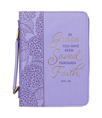 Christian Art Gifts Saved by Grace Hydrangea Lavender Faux Leather Fashion Bible Cover - Ephesians 2:8 時尚仿皮聖經套