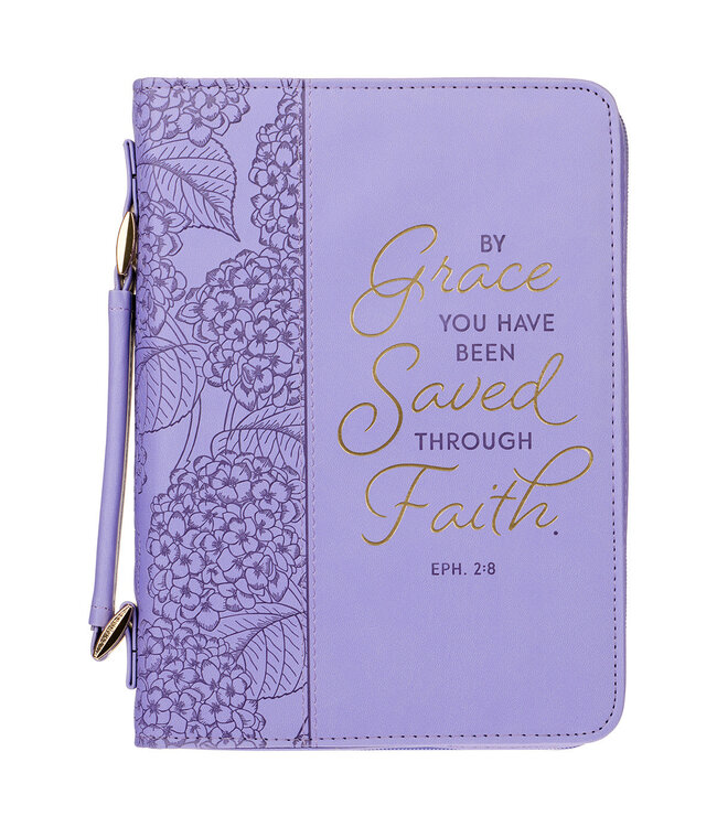 Saved by Grace Hydrangea Lavender Faux Leather Fashion Bible Cover - Ephesians 2:8 時尚仿皮聖經套