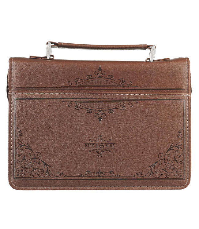 A Man's Heart Brown Faux Leather Classic Bible Cover - Proverbs 16:9 仿皮拉鏈聖經套