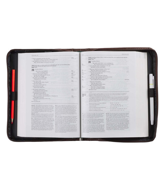 A Man's Heart Brown Faux Leather Classic Bible Cover - Proverbs 16:9 仿皮拉鏈聖經套