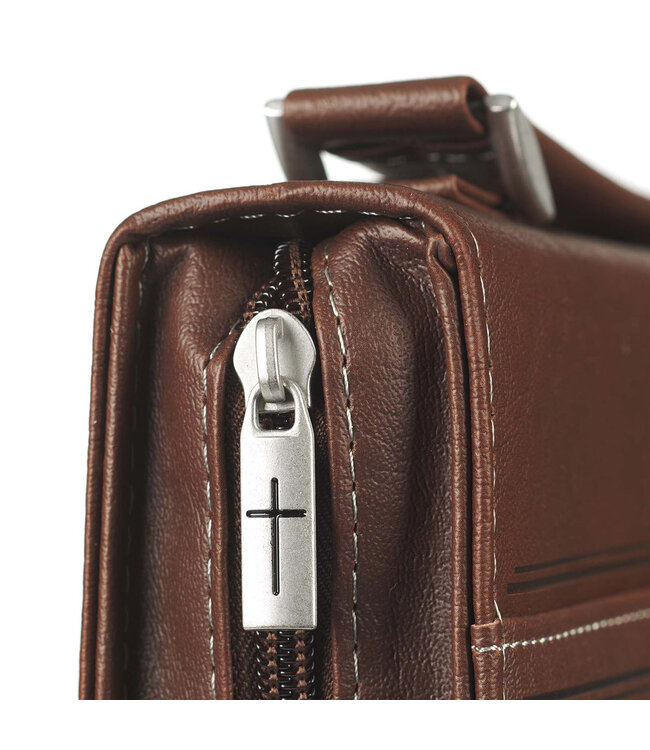 A Man's Heart Brown Faux Leather Classic Bible Cover - Proverbs 16:9 仿皮拉鏈聖經套