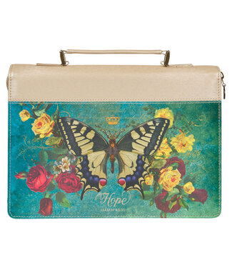 Christian Art Gifts Hope Butterfly Teal Faux Leather Fashion Bible Cover - Isaiah 40:31 時尚仿皮聖經套
