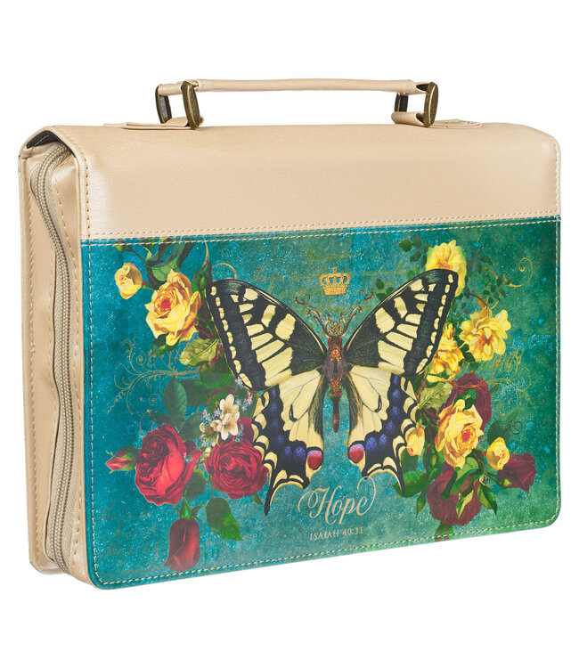 Hope Butterfly Teal Faux Leather Fashion Bible Cover - Isaiah 40:31 時尚仿皮聖經套
