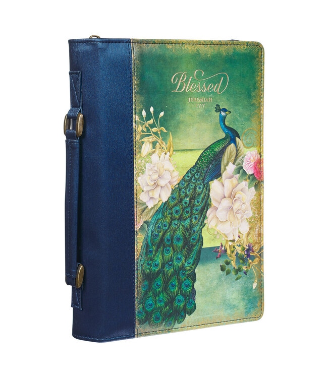 Blessed Peacock Blue Faux Leather Fashion Bible Cover - Jeremiah 17:7 時尚仿皮聖經套
