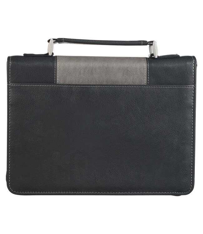 Walk by Faith Black and Gray Faux Leather Classic Bible Cover - 2 Corinthians 5:7 仿皮拉鏈聖經套
