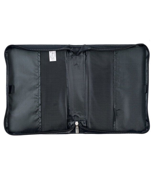 Walk by Faith Black and Gray Faux Leather Classic Bible Cover - 2 Corinthians 5:7 仿皮拉鏈聖經套