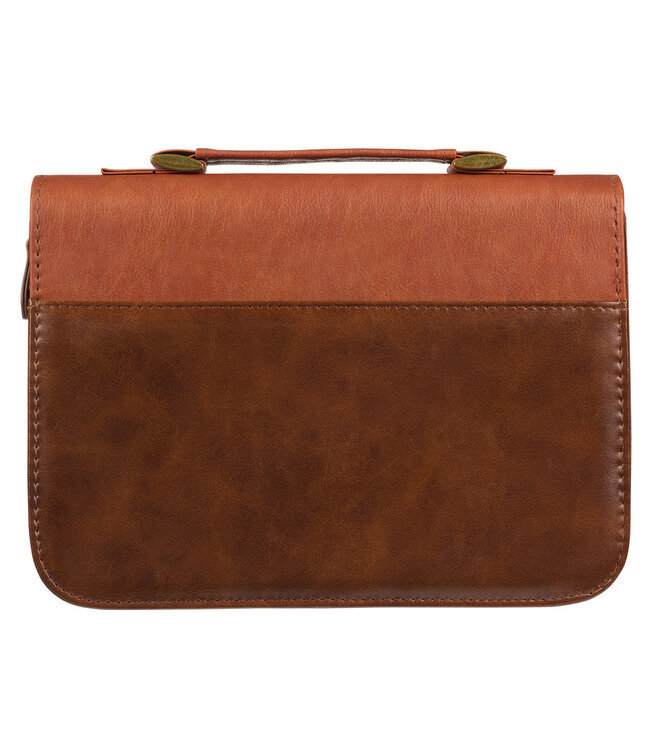 Stand Firm Two-tone Brown Faux Leather Classic Bible Cover - 1 Corinthians 16:13 仿皮拉鏈聖經套