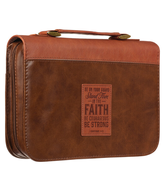 Stand Firm Two-tone Brown Faux Leather Classic Bible Cover - 1 Corinthians 16:13 仿皮拉鏈聖經套