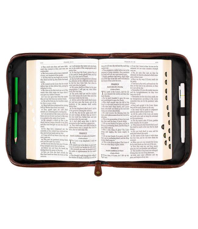 Stand Firm Two-tone Brown Faux Leather Classic Bible Cover - 1 Corinthians 16:13 仿皮拉鏈聖經套