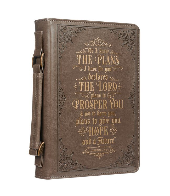 For I know the Plans Brown Faux Leather Classic Bible Cover - Jeremiah 29:11 仿皮拉鏈聖經套