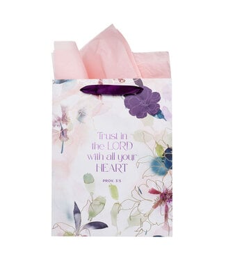 Christian Art Gifts Trust in the Lord Purple Bloom Large Portrait Gift Bag - Proverbs 3:5 | 大型紙製禮物袋