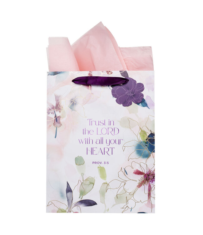 Trust in the Lord Purple Bloom Large Portrait Gift Bag - Proverbs 3:5 | 大型紙製禮物袋