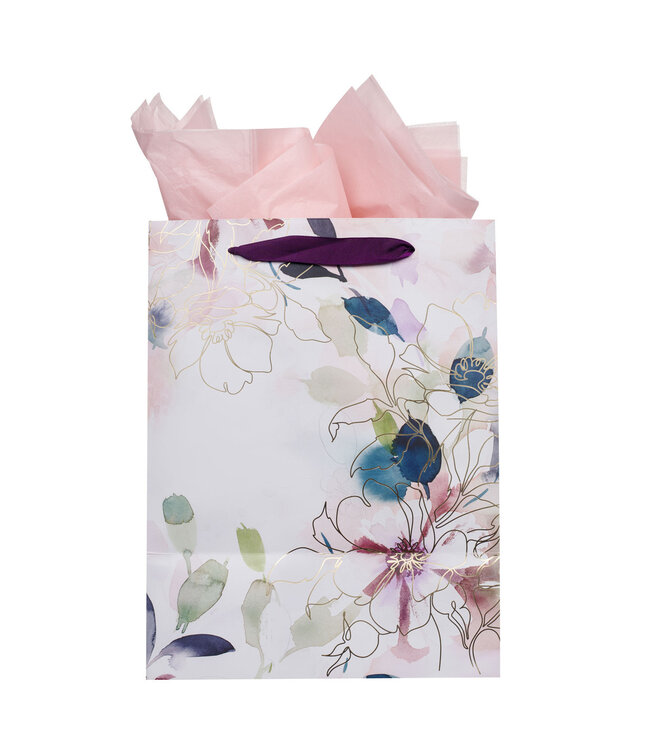 Trust in the Lord Purple Bloom Large Portrait Gift Bag - Proverbs 3:5 | 大型紙製禮物袋