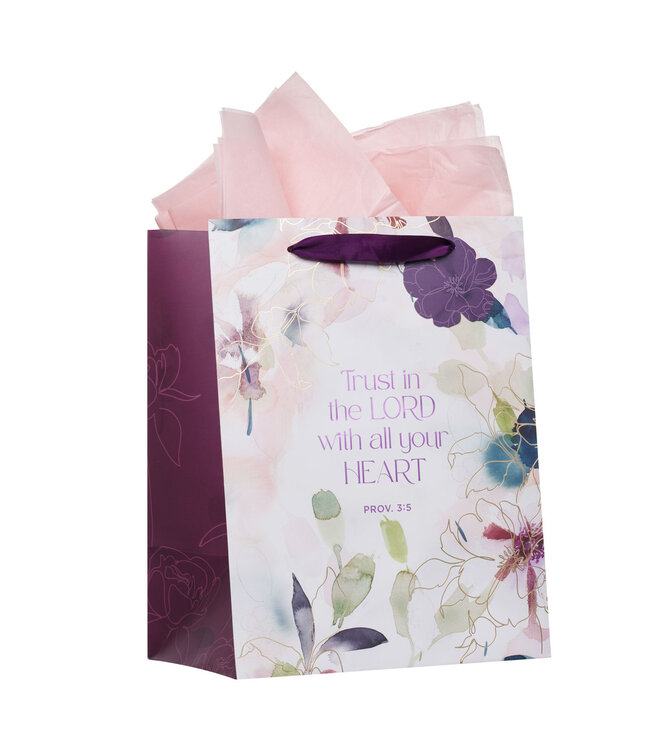 Trust in the Lord Purple Bloom Large Portrait Gift Bag - Proverbs 3:5 | 大型紙製禮物袋