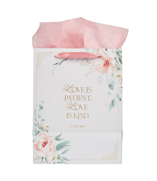 Love Peachy-pink Floral Large Portrait Gift Bag - 1 John 4:19 | 大型紙製禮物袋