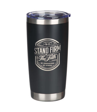 Christian Art Gifts Stand Firm Black Stainless Steel Travel Tumbler - 1 Corinthians 16:13 | 不銹鋼旅行保溫杯