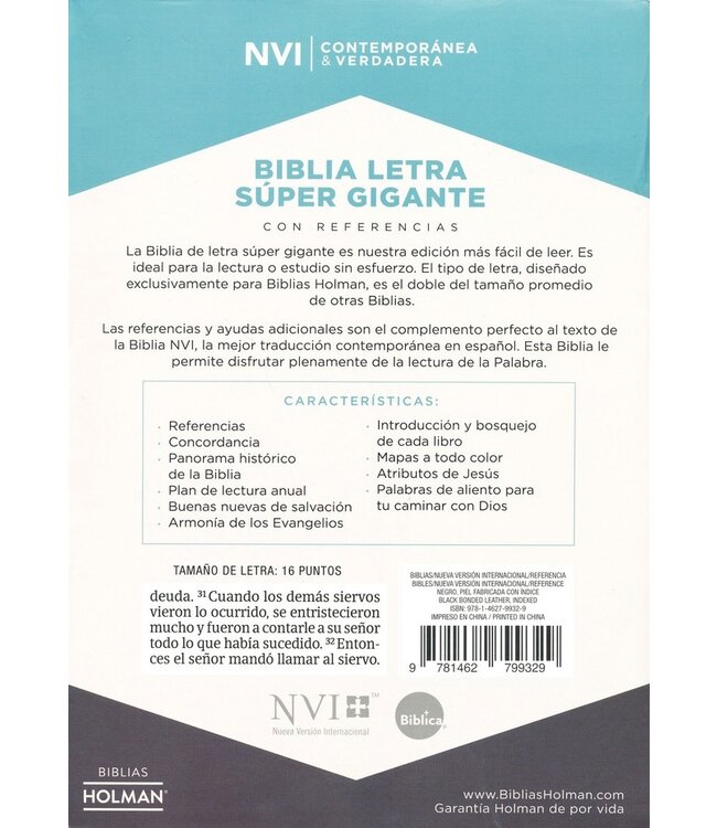NVI Biblia Letra Súper Gigante negro, piel fabricada con índice (Span-NIV Super Giant Print Reference Bible)