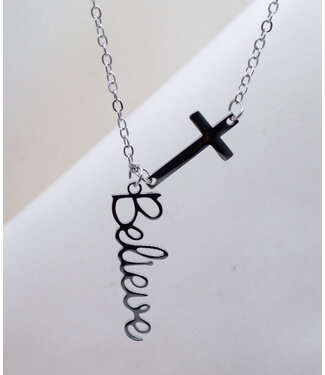 Eden Merry Jewelry Scripted Collection - Believe/Cross Necklace