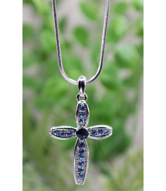 Pendant Necklace - Blue Cross 【吊墜系列】藍花十字架項鍊