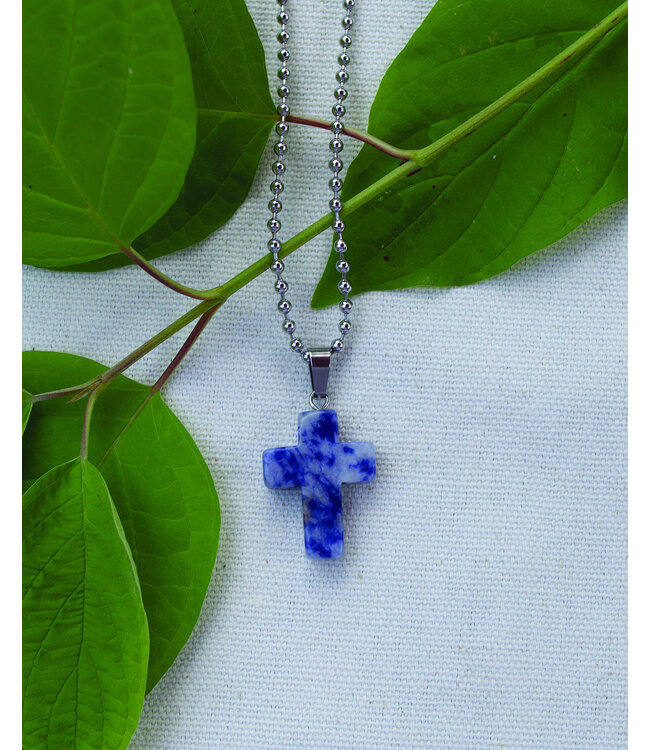 Natural Stone Line - Sodalite Stone Cross Necklace 【天然石系列】鈉長石十字架項鍊