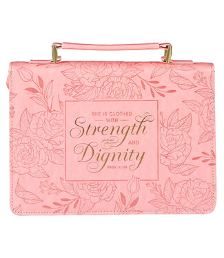 Christian Art Gifts Strength and Dignity Rose Pink Faux Leather Bible Cover - Proverbs 31:25  仿皮拉鏈聖經套