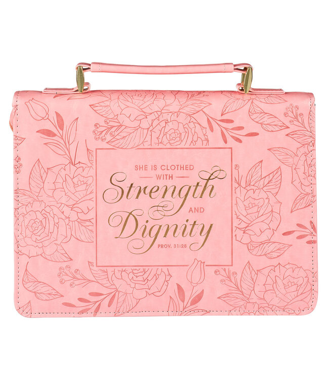 Strength and Dignity Rose Pink Faux Leather Bible Cover - Proverbs 31:25 仿皮拉鏈聖經套