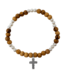 Holy Land Olive Wood Stretch Bracelet, White Beads and Cross Dangle 橄欖木彈性手鍊