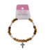 Holy Land Olive Wood Stretch Bracelet, White Beads and Cross Dangle 橄欖木彈性手鍊