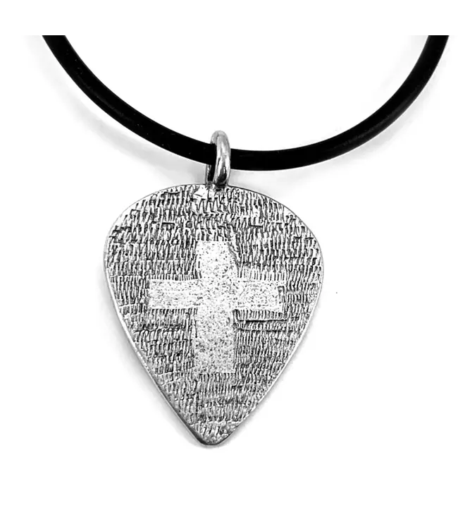 Cross Guitar Pick Pewter Necklace 十字架  結他撥片 金屬項鍊