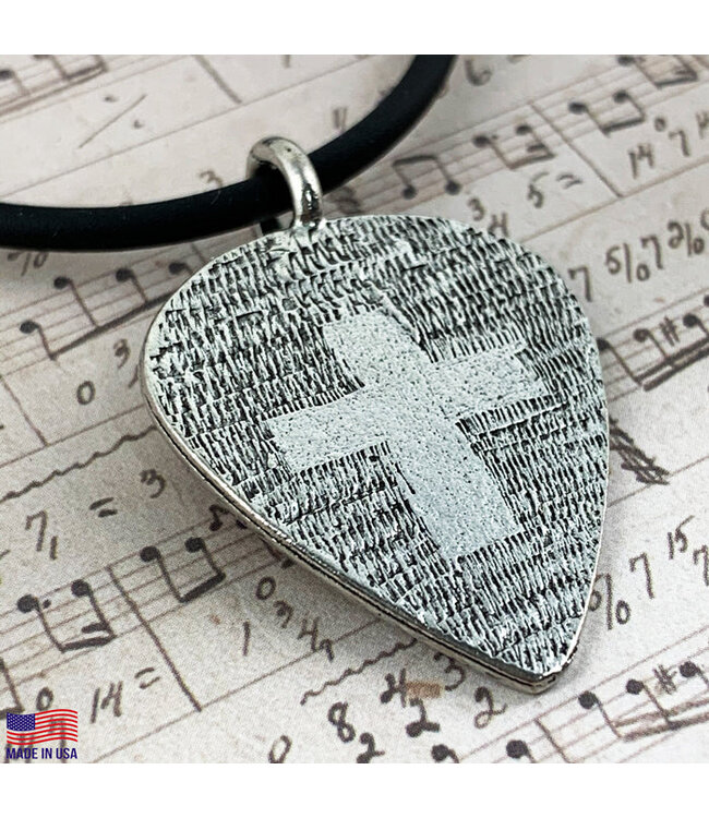 Cross Guitar Pick Pewter Necklace 十字架  結他撥片 金屬項鍊