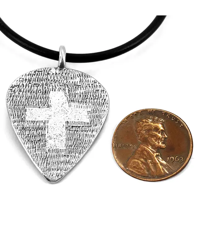 Cross Guitar Pick Pewter Necklace 十字架  結他撥片 金屬項鍊