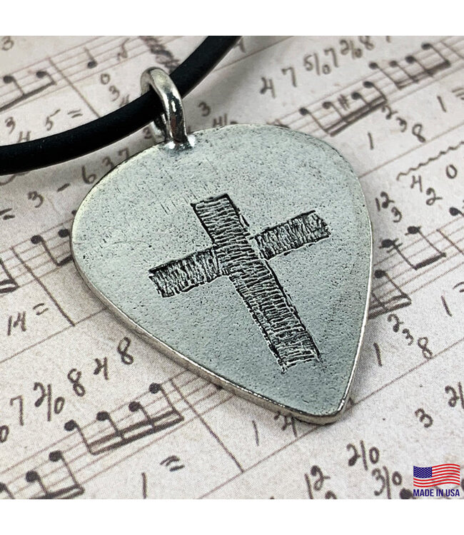 Cross Guitar Pick Pewter Necklace 十字架  結他撥片 金屬項鍊