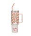 Be Still and Know Pink Spring Floral 40 Oz Tumbler with Reusable Straw - Psalm 46:10 | 40 盎司保溫杯，附可重複使用吸管