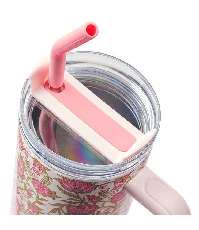 Be Still and Know Pink Spring Floral 40 Oz Tumbler with Reusable Straw - Psalm 46:10 | 40 盎司保溫杯，附可重複使用吸管