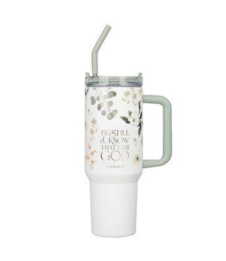 Christian Art Gifts Be Still Teal Meadow 40 Oz Tumbler with Reusable Straw - Psalm 46:10 | 40 盎司保溫杯搭配可重複使用的吸管